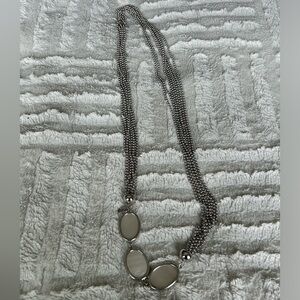 Vintage YSL costume jewelry - silver ball chain & faux mother of pearl necklace